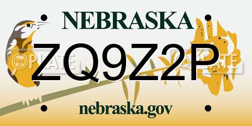 ZQ9Z2P Nebraska License Plate