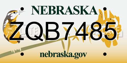 ZQB7485 Nebraska License Plate