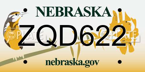 ZQD622 Nebraska License Plate