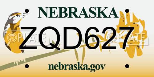 ZQD627 Nebraska License Plate
