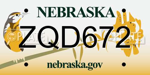 ZQD672 Nebraska License Plate