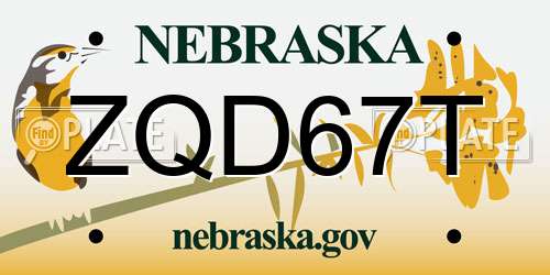 ZQD67T Nebraska License Plate