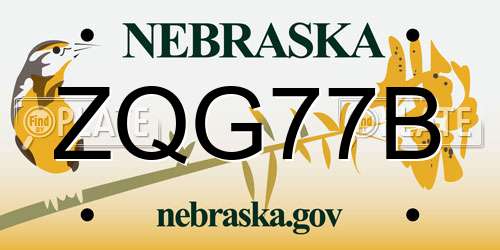 ZQG77B Nebraska License Plate