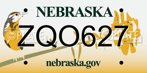 ZQO627 Nebraska License Plate