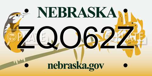 ZQO62Z Nebraska License Plate