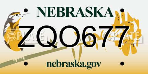 ZQO677 Nebraska License Plate