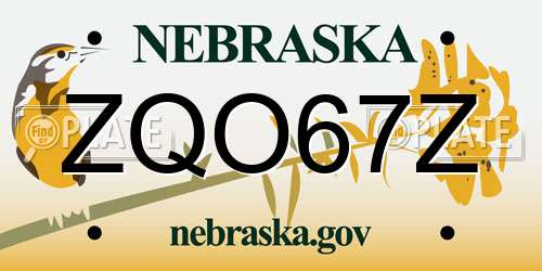 ZQO67Z Nebraska License Plate