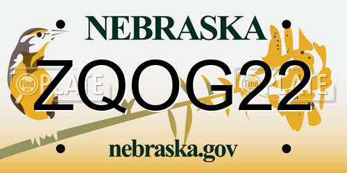 ZQOG22 Nebraska License Plate