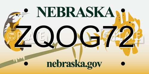 ZQOG72 Nebraska License Plate