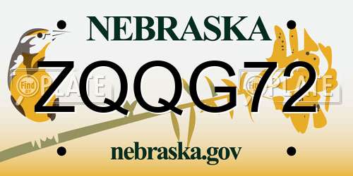 ZQQG72 Nebraska License Plate