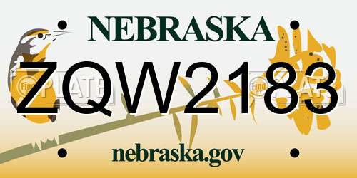 ZQW2183 Nebraska License Plate