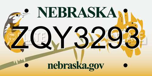 ZQY3293 Nebraska License Plate