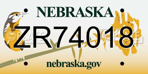 ZR74018 Nebraska License Plate
