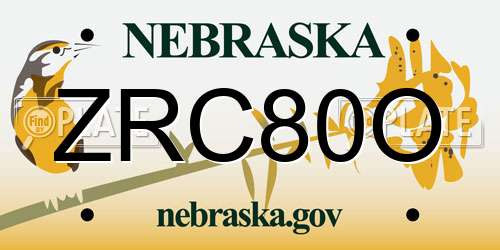 ZRC80O Nebraska License Plate