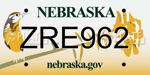 ZRE962 Nebraska License Plate
