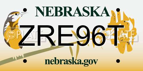 ZRE96T Nebraska License Plate