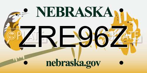 ZRE96Z Nebraska License Plate