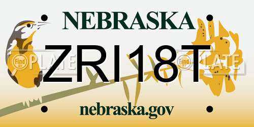 ZRI18T Nebraska License Plate
