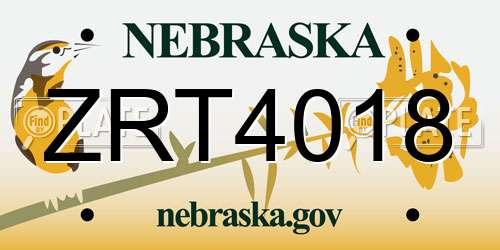 ZRT4018 Nebraska License Plate