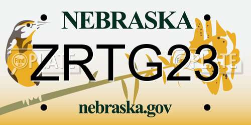 ZRTG23 Nebraska License Plate