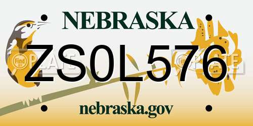 ZS0L576 Nebraska License Plate