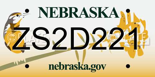 ZS2D221 Nebraska License Plate