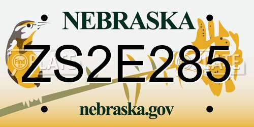 ZS2E285 Nebraska License Plate