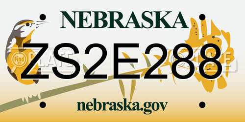 ZS2E288 Nebraska License Plate