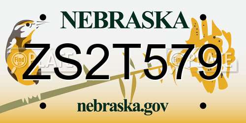 ZS2T579 Nebraska License Plate