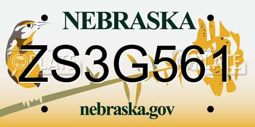 ZS3G561 Nebraska License Plate