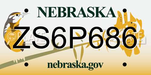 ZS6P686 Nebraska License Plate