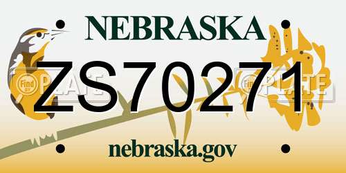 ZS70271 Nebraska License Plate