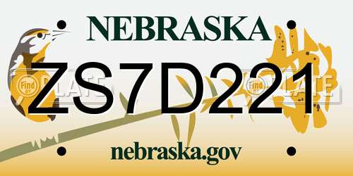 ZS7D221 Nebraska License Plate