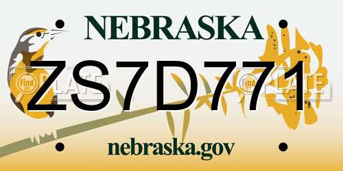 ZS7D771 Nebraska License Plate