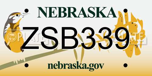 ZSB339 Nebraska License Plate