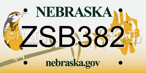 ZSB382 Nebraska License Plate