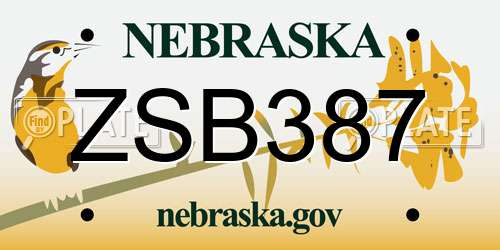 ZSB387 Nebraska License Plate