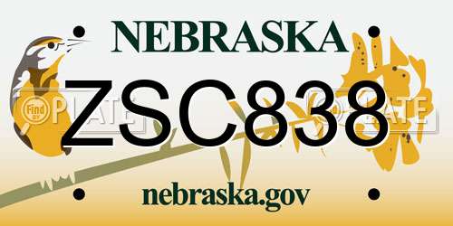 ZSC838 Nebraska License Plate