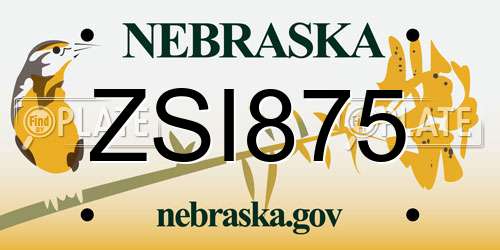 ZSI875 Nebraska License Plate