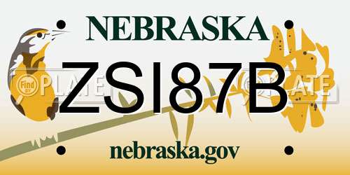 ZSI87B Nebraska License Plate