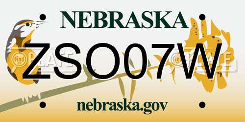 ZSO07W Nebraska License Plate