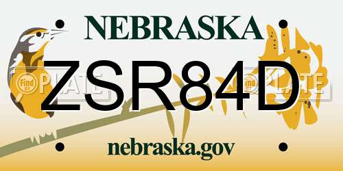 ZSR84D Nebraska License Plate