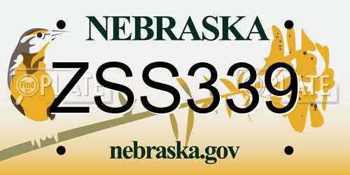 ZSS339 Nebraska License Plate