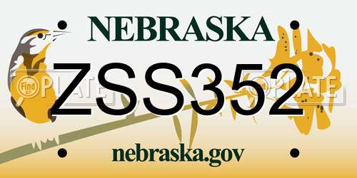 ZSS352 Nebraska License Plate