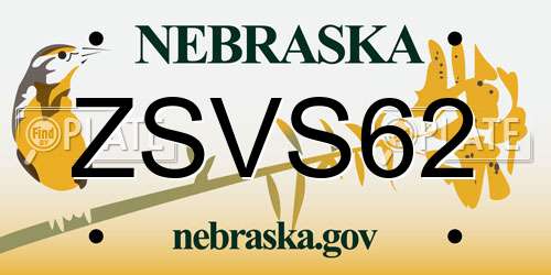 ZSVS62 Nebraska License Plate