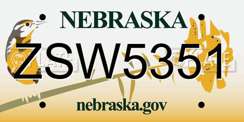 ZSW5351 Nebraska License Plate