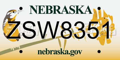 ZSW8351 Nebraska License Plate