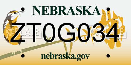 ZT0G034 Nebraska License Plate
