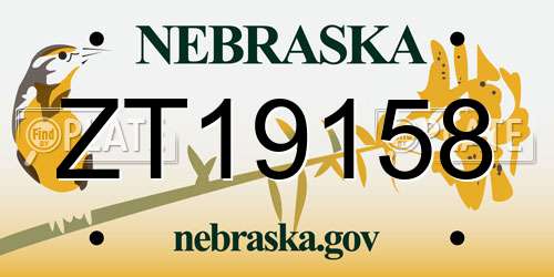 ZT19158 Nebraska License Plate
