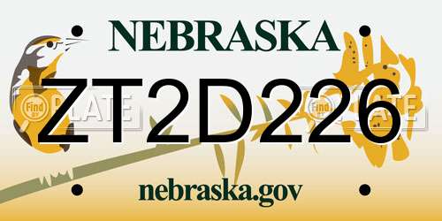 ZT2D226 Nebraska License Plate